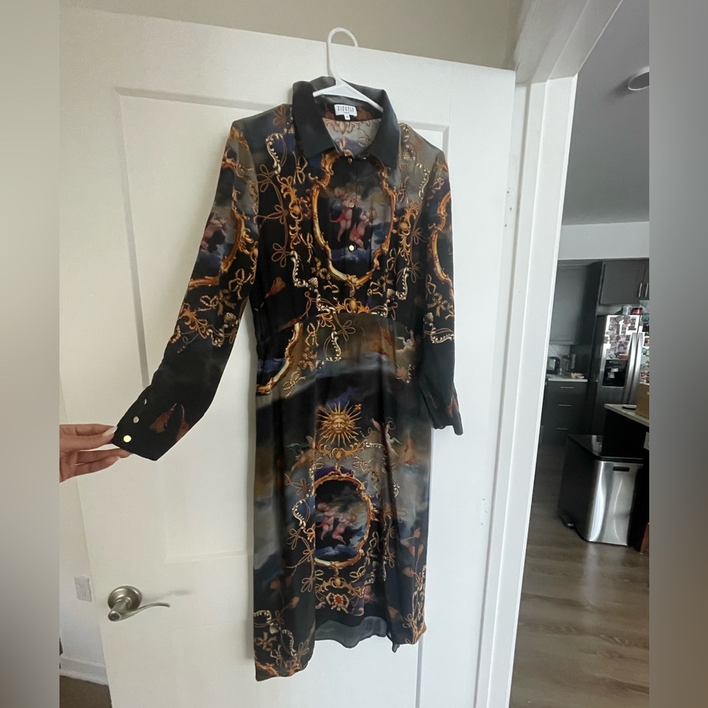 Black and Brown Long Sleeve Notched Collar Dress
